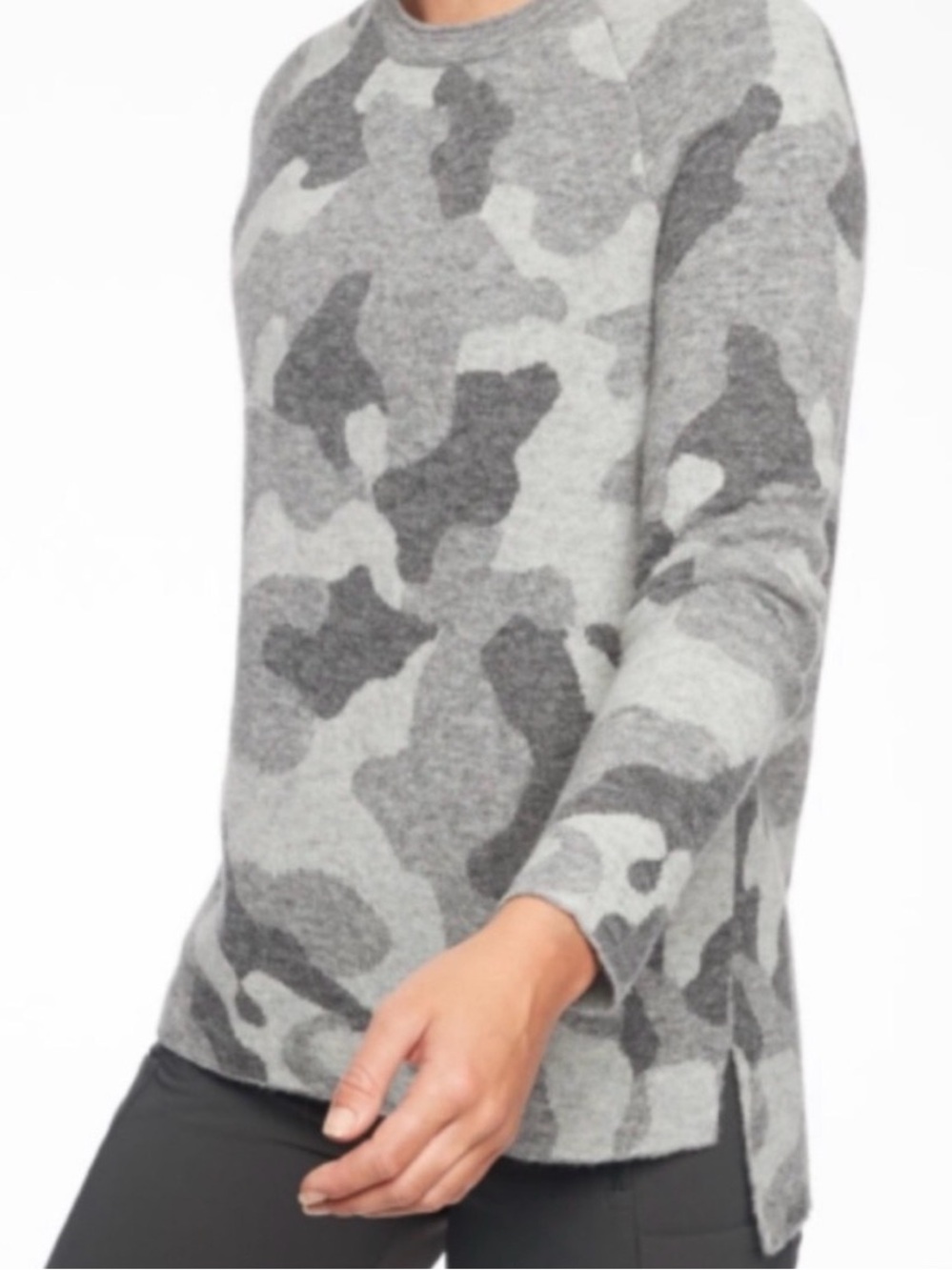 ATHLETA Undercover Camo Pullover Alpaca Blend Sweater CYA Grey Camo Med 383722